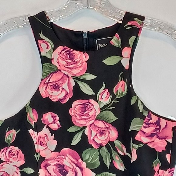 NOOKIE WMNS Sz 4 Neon Pink Accent Rose Floral High Neck Sheath Mini Dress, Lined - Picture 2 of 12